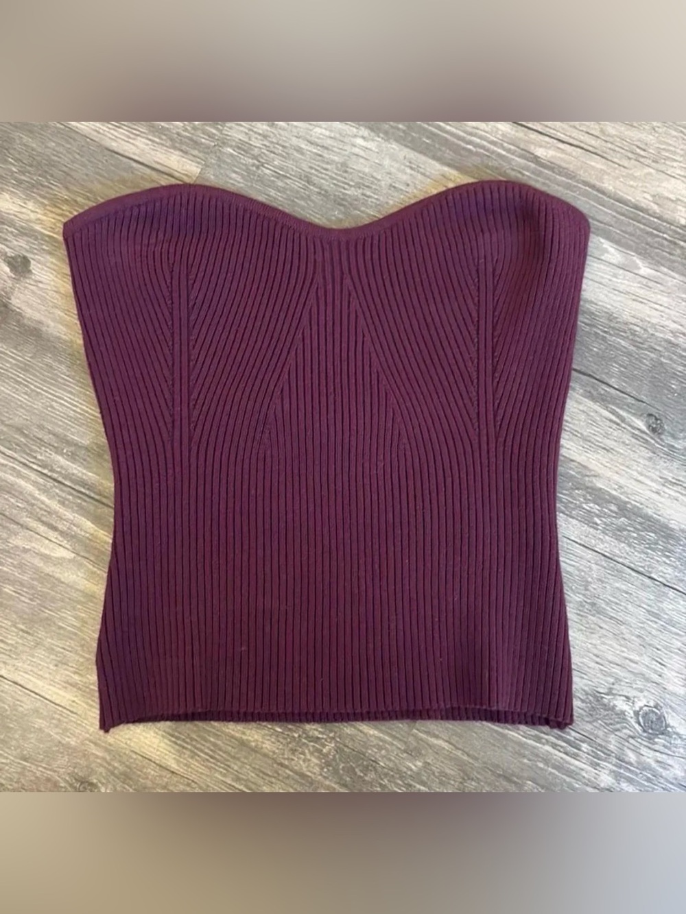 Ribbed Strapless Bustier Crop Top - Deep Burgundy
